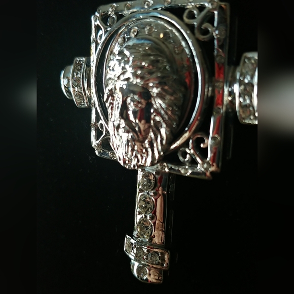 3D Heavy Cz Stones Duty Cross Pendant Necklace - Picture 3 of 7